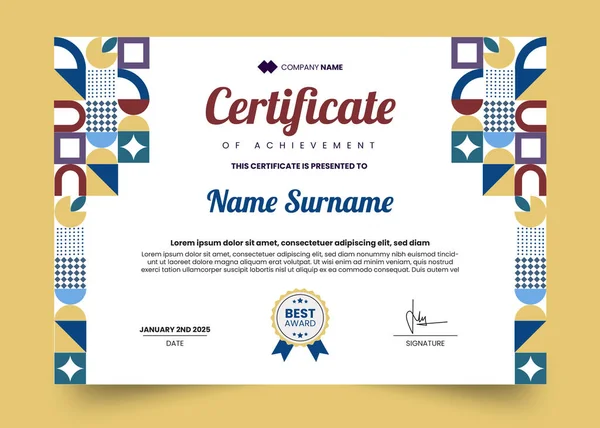 Renkli soyut modern sertifika şablonu tasarımı