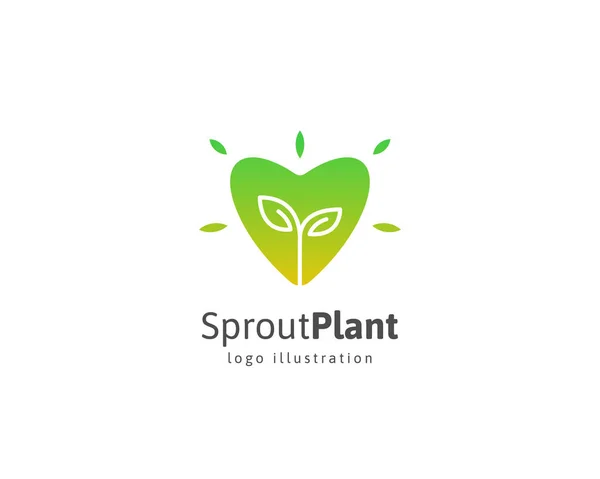 Logotipo Planta Broto Natureza Com Ilustração Coração —  Vetores de Stock