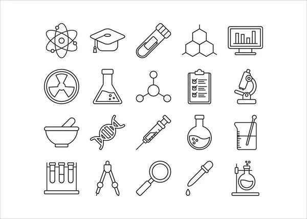 Bilim çizgisi simgesi seti, bilim adamı laboratuvar sembolü vektör grafiği