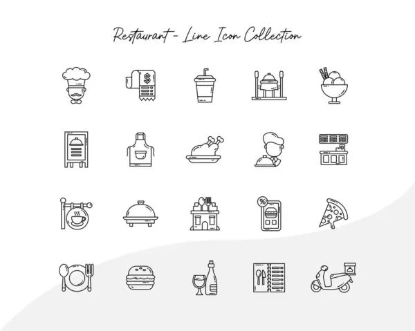 Restoran çizgisi simgesi yemek, içecek, fast food, çatal bıçak ve yemek öğeleri, mutfak projeleri, menüler ve konukseverlik tasarımları için mükemmel..