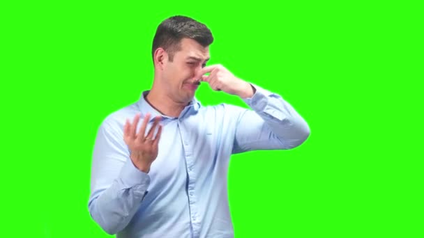 Людина Вусами Пахне Поганими Смердючими Гумовим Понг Високоякісні Кадри — стокове відео