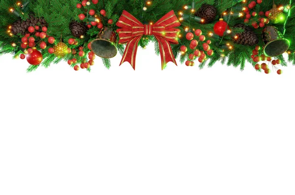 Illustration Rendering Weihnachtsdekoration Isoliert Urlaubsgrenze Rahmen Rote Stechpalme Auf Kiefernzweigen lizenzfreie Stockfotos