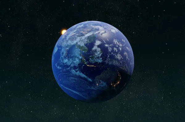 Ілюстрація Рендеринг Земля Вночі Абстрактний Фон Міські Вогні Планеті Цивілізація — стокове фото