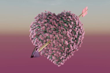 3D Illustration , 3d rendering . Valentines Day heart made pink rose