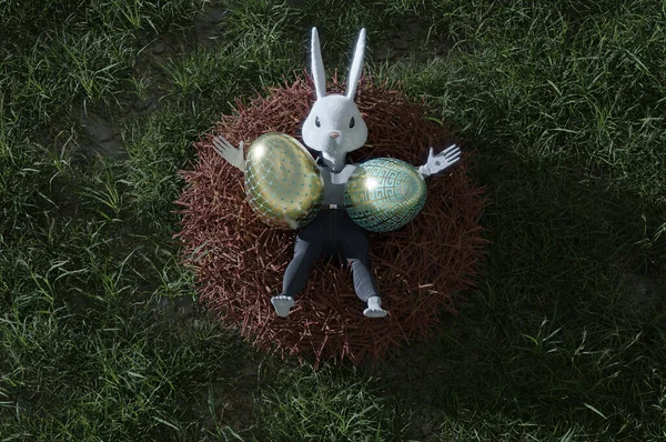 Ілюстрація Шаблон Привітання Великодня Або Простір Копіювання Милий Мультяшний Кролик — стокове фото