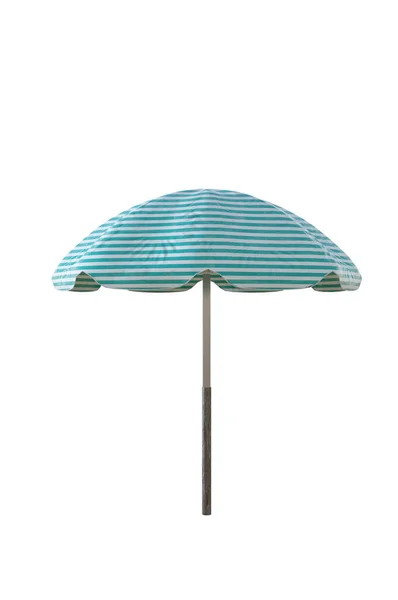 3D图解 白色背景的绿色条纹海滩伞 — 图库照片