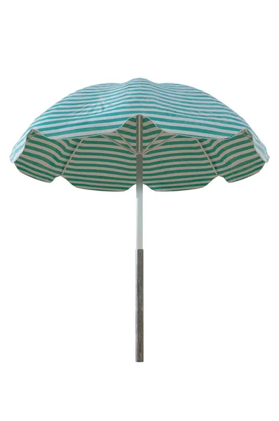 3D图解 白色背景的绿色条纹海滩伞 — 图库照片