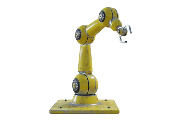 3Dイラスト 機械式手 産業用ロボットマニピュレータ 現代の産業技術透明性を背景に — ストック写真