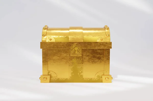 3Dイラスト 白い背景のチェストの黄金のアイコン クローズドトレジャーボックスのコンセプト — ストック写真