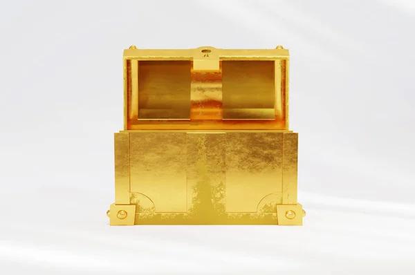 3D插图 白色背景上的胸部金色图标 打开宝盒的概念 — 图库照片
