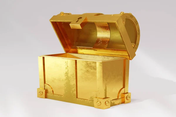 3D插图 白色背景上的胸部金色图标 打开宝盒的概念 — 图库照片