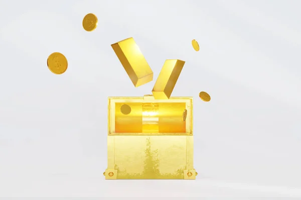 Überraschungsbox Geld Illustration Wohlstand Und Investitionskonzept Ingot Und Goldmünze Schatzkiste — Stockfoto