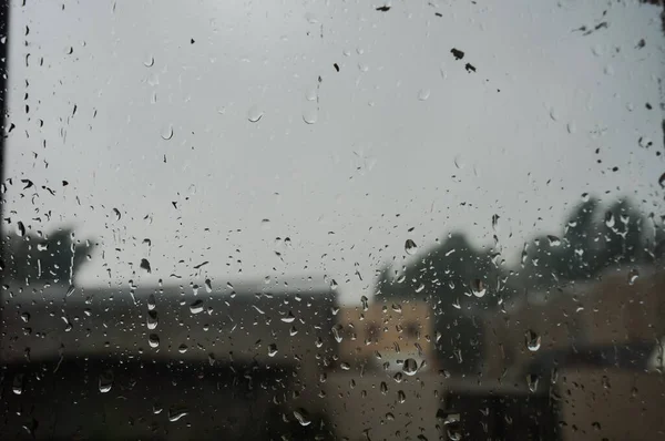 Krople Deszczu Szkło Tłem Okna — Zdjęcie stockowe