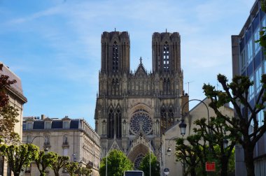fascinating view of gothic cathedral Notre-Dame de Reims in France