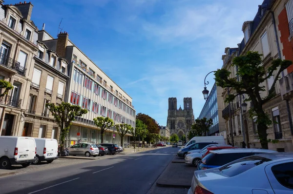 Reims Francja Czerwiec 2022 Widok Rue Libergier Jedną Głównych Ulic — Zdjęcie stockowe