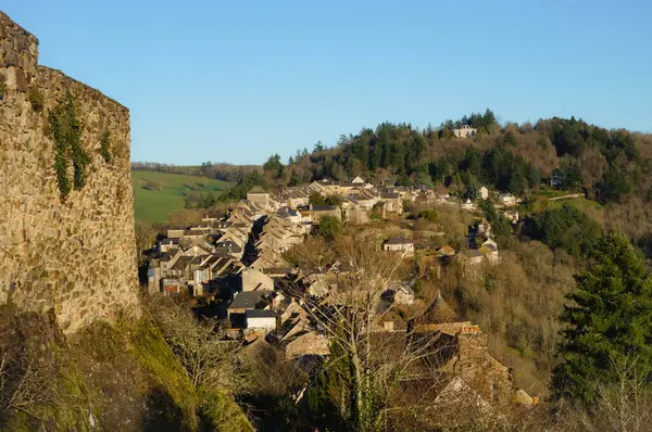 General View Faubourg French Medieval Town Najac Seen Stone Rampart — Stock Photo, Image