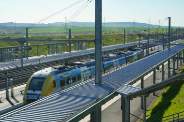train station with train in the city