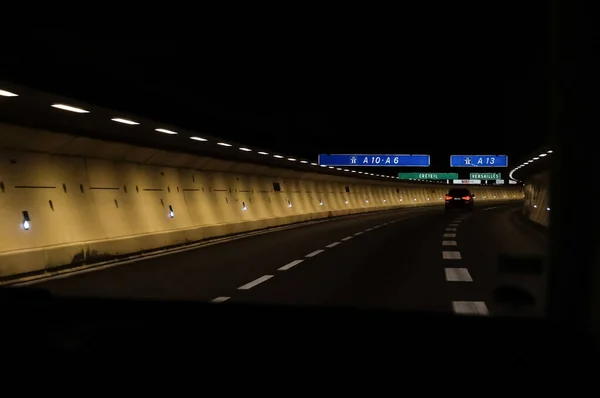 Yvelines Francia Dic 2020 Señalización Interior Del Túnel Kilómetros Longitud — Foto de Stock