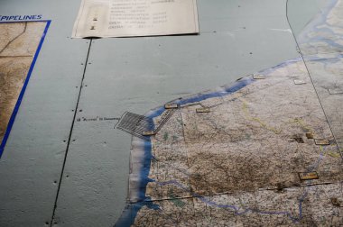 Reims, France - Sept. 2022 - Detail of an authentic map of the French Northern coast, established by the Supreme Headquarters Allied Expeditionary Force, kept inside the German Surrender Museum clipart