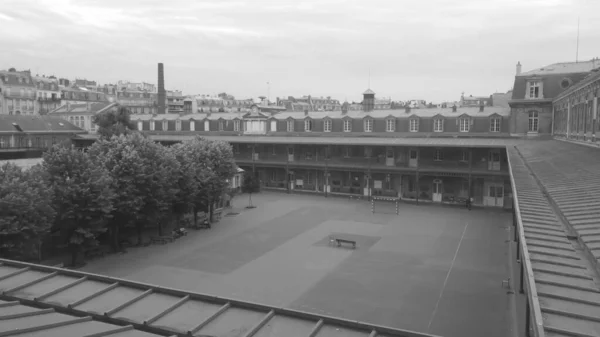 Paříž Francie Červenec 2019 Černobílá Fotografie Školního Dvora Lyce Janson — Stock fotografie