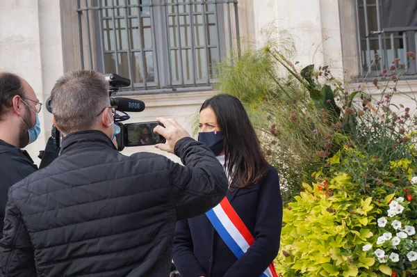 Troyes Francia Octubre 2020 Periodistas Entrevistan Valerie Bazin Malgras Miembro — Foto de Stock