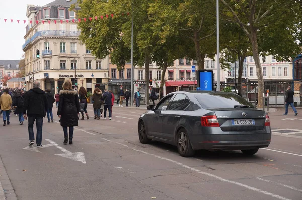 Труа Франция Октября 2020 Года Безымянный Полицейский Автомобиль Скода Синим — стоковое фото