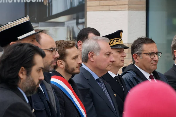 stock image Toulouse, France - April 2023 - MPs J.-M. Portarrieu, F. Piquemal, Mayor J.-L. Moudenc, Subprefect S. Jacob, Department Vice-President V. Gibert at the commemoration of the 1915 Armenian genocide