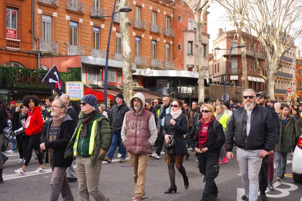 Toulouse Francia Feb 2020 Manifestantes Anarquistas Una Manifestación Chalecos Amarillos — Foto de Stock