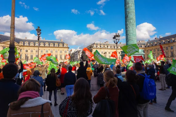 Paris França Outubro 2020 Multidão Animadora Manifestantes Manifestação Marchons Enfants — Fotografia de Stock