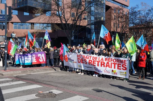 Toulouse Francia Feb 2023 Manifestantes Sindicatos Partidos Políticos Izquierda Que — Foto de Stock