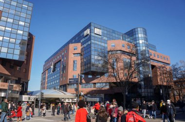 Toulouse, France - Feb. 2023 - Modern glass office buildings on the Esplanade of Lascrosses Boulevard, in the recent business district of Compans-Caffarelli, including LCL's local headquarters