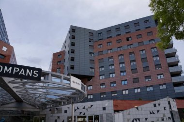 Toulouse, France - Feb. 2023 - Modern glass office buildings on the Esplanade of Lascrosses Boulevard, in the recent business district of Compans-Caffarelli, including LCL's local headquarters