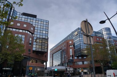 Toulouse, France - Feb. 2023 - Modern glass office buildings on the Esplanade of Lascrosses Boulevard, in the recent business district of Compans-Caffarelli, including LCL's local headquarters