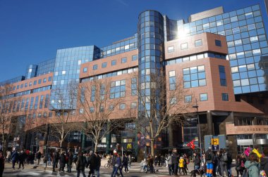 Toulouse, France - Feb. 2023 - Modern glass office buildings on the Esplanade of Lascrosses Boulevard, in the recent business district of Compans-Caffarelli, including LCL's local headquarters