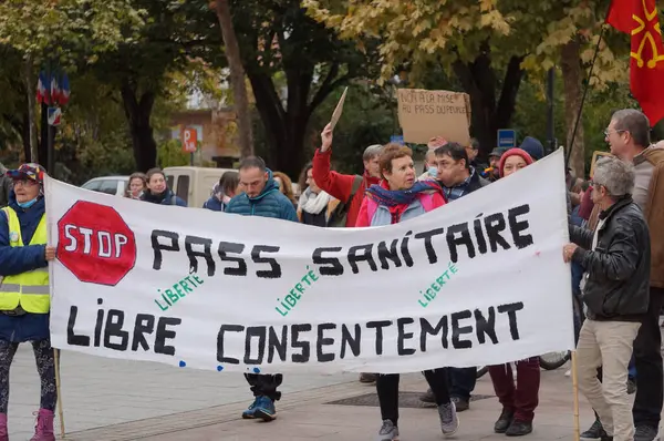 Albi Francia Nov 2020 Manifestantes Que Oponen Mandato Vacuna Covid — Foto de Stock