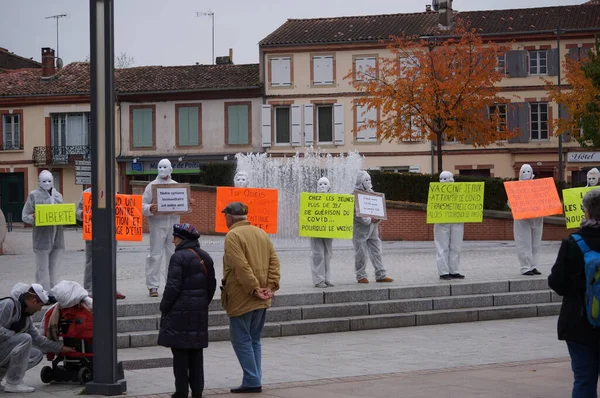Albi Francia Nov 2021 Manifestantes Batas Blancas Hospital Con Máscaras — Foto de Stock