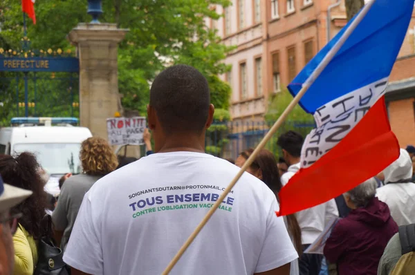 Albi Francia Agosto 2021 Multitud Manifestantes Marchando Calle Hippolyte Savary — Foto de Stock