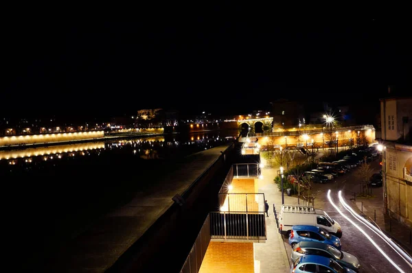 Night View Lights Windows Residential Buildings Bazacle Promenade Dike Toulouse — Fotografia de Stock