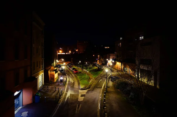 Éjszakai Kilátás Utcai Világítás Garonnette Street Lakossági Történelmi Szomszédságában Carmes — Stock Fotó