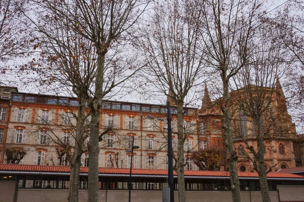 フランス トゥールーズ 2020年12月 木の後ろに隠された 教える建物とサンタニスラスのチャペル アリースジュール グエスデに位置する証明カトリック学校 歴史的なダウンタウンで — ストック写真