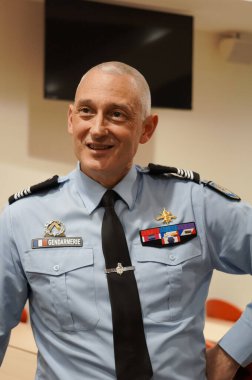 Toulouse, France - Dec. 18, 2023 - Colonel Georges Pierrini, general staff member of PJGN with the French National Gendarmerie; an INSA MEng, he is in charge of the recruitment of scientific officers clipart