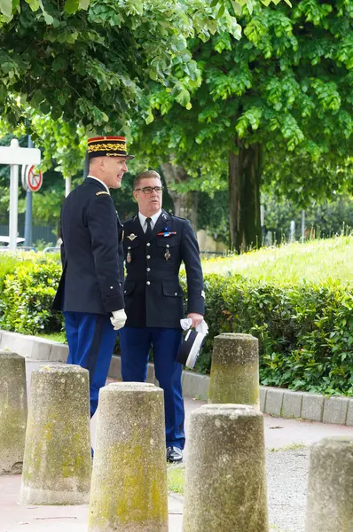 stock image Toulouse, France - May 8, 2024 - A brigadier-general (may be Arnaud Girault) and a colonel with 