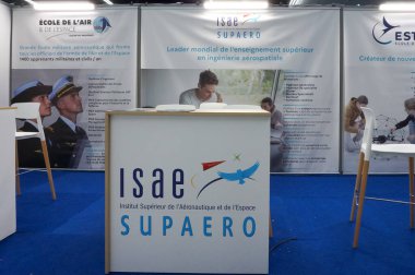 Aussonne, France - May 2024, 2024 - Stand of the engineering school ISAE-SUPAERO, the French Higher Institute for Aeronautics and Space, at Toulouse Space Festival at MEETT Convention Center clipart