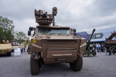 Paris Nord Villepinte, Fransa - 20 Haziran 2024 - Nexter 's (KNDS Grubu) çok amaçlı zırhlı araç VBMR Serval, Avrupa Silah Fuarı' nda Fransız Silahlı Kuvvetleri Bakanlığı standında gösterildi