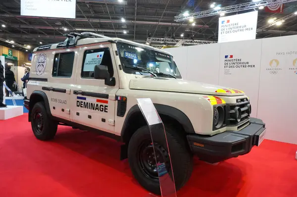 stock image Paris Nord Villepinte, France - June 25, 2024 - Ineos Grenadier of the French bomb squad shown at Eurosatory Arms Fair; the vehicle is inspired from the Land Rover Defender and has German BMW engines