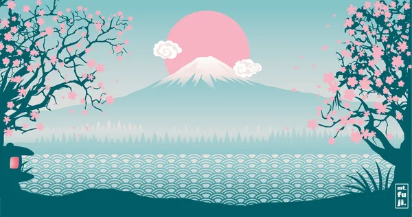Fuji Der Morgendlichen Vektorillustration Kann Als Tapete Deskmat Druck Poster — Stockvektor