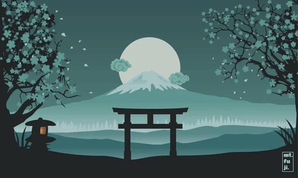 富士山の夜間ベクトル図は デスクトップ印刷 ポスター Tシャツ印刷やその他の目的で使用することができます — ストックベクタ