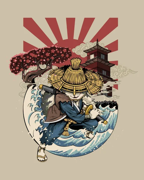 Ronin Cat Sau Ronin Neko Ilustrație Vectorială Funny Samurai Puss — Vector de stoc