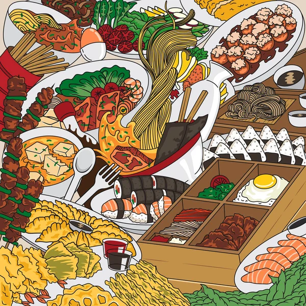 日本料理 落書きアートイラスト 印刷や装飾のために — ストックベクタ