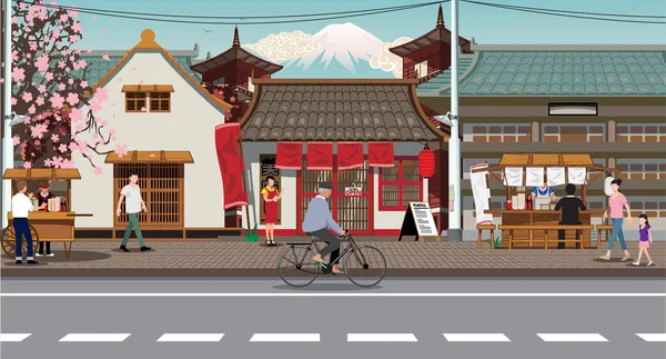 小さな東京の街並みの背景イラスト — ストックベクタ